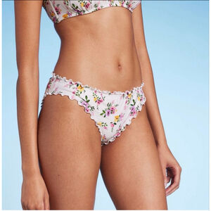 Women's Ruffle Cheeky Bikini Bottom Shade & Shore- Daisy Floral Print XS NWT